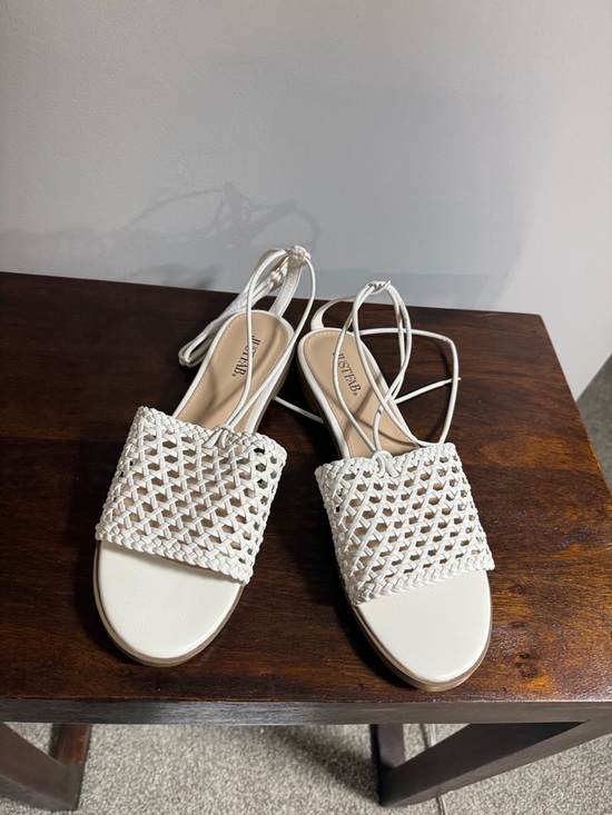 JustFab Shoes - JustFab White Woven Slide Sandals with Lace-Up Straps